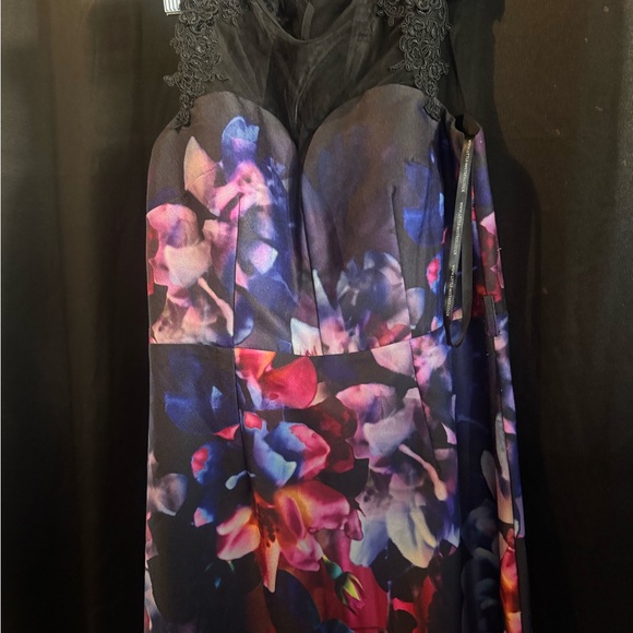 Little Mistress Dresses & Skirts - Little Mistress Floral Watercolor Sleeveless Maxi Dress with Sheer Neckline